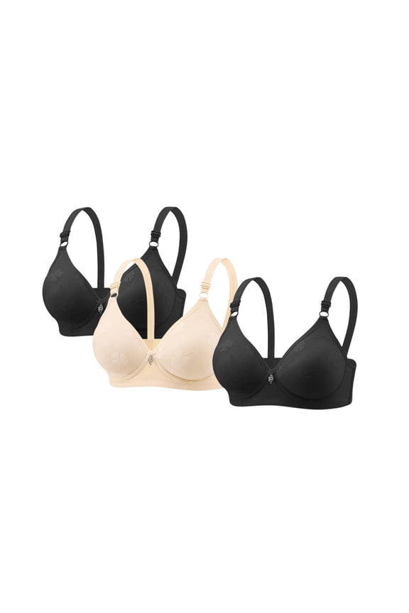 3 Pack Wireless Spaghetti Strap Bra Plus size Lace Wireless Push Up Comfy Bra Supportive Breathable Bra Solid Lounge Basic Everyday Bra