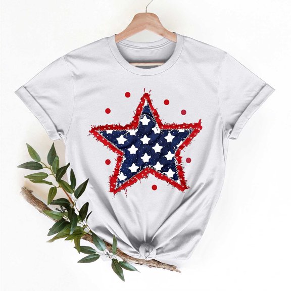 Cavosen 4th of July Clothes Women Petite 4th of July Short Sleeve Crewneck Tops USA Flag Print T Shirts Lady M Red White and Blue Casual Tops Funny Patriotic Tunic Tees 2025 Summer Patriotic Clothes