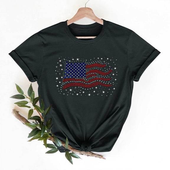 Cavosen 4th of July Clothes Women Petite Independence Day Short Sleeve Crewneck T Shirts American Flag Graphic Shirts Lady L 4th of July Casual Shirts Red White and Blue Tunic Tees Patriotic Clothes