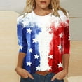 thumbnail image 1 of Cavosen 4th of July Clothes Women Petite Patriotic 3/4 Sleeve Round Neck Tops USA Star Striped Print T Shirts Lady S Independence Day Casual Tops Funny 4th of July Tunic Tees 2025 Patriotic Clothes, 1 of 5