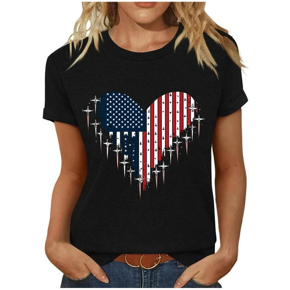 Cavosen 4th of July Clothes Women Plus Size Red White and Blue Short Sleeve Round Neck T Shirts USA Star Striped Graphic Tops Lady 3X Patriotic Casual T Shirts Independence Day Tunic Tees