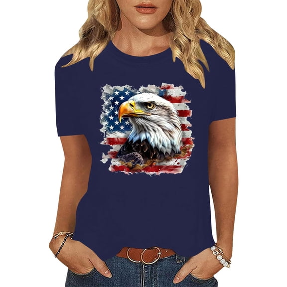 Cavosen 4th of July T Shirts Women Petite 4th of July Short Sleeve Crew Neck Tops American Flag Print T Shirts Lady XL Red White and Blue Casual Tops Funny Patriotic Tunic Tees 2025 Patriotic Clothes