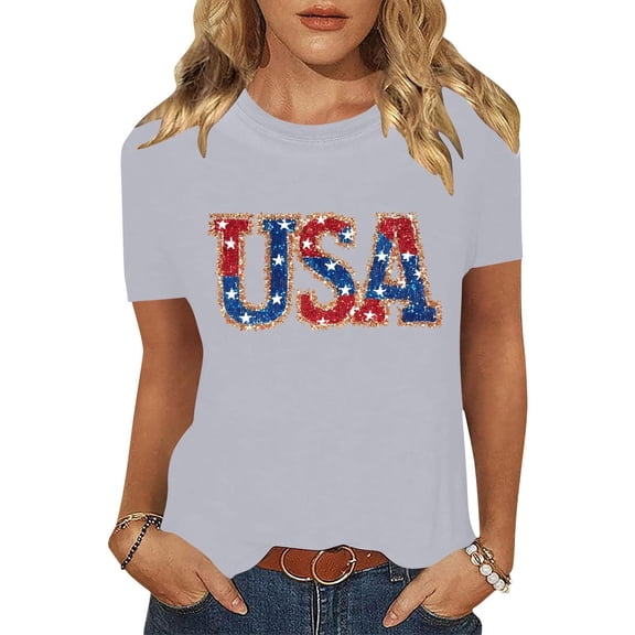 Cavosen 4th of July T Shirts Women Patriotic Short Sleeve Crew Neck Tops USA Star Striped Print T Shirts Lady XL Independence Day Casual Tops 4th of July Tunic Tees 2025 Patriotic Clothes