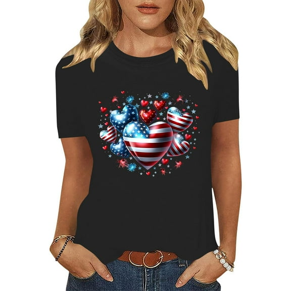 Cavosen 4th of July T Shirts Women Plus Size Independence Day Short Sleeve Crew Neck T Shirts American Flag Graphic Shirts Lady 3X 4th of July Casual Shirts Red White and Blue Tunic Tees