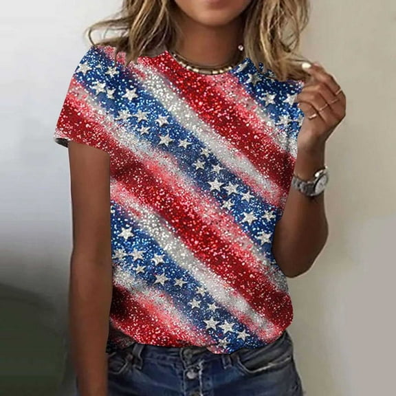 Cavosen 4th of July T Shirts Women Plus Size Patriotic Short Sleeve Crew Neck Tops American Flag Print T Shirts Lady 4X Independence Day Casual Tops 4th of July Tunic Tees 2025 Patriotic Clothes