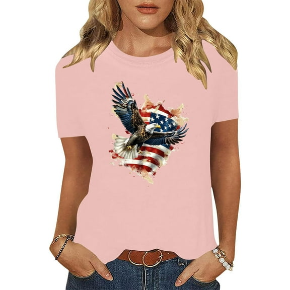Cavosen 4th of July T Shirts Women Plus Size Patriotic Short Sleeve Crewneck Tops USA Star Striped Print T Shirts Lady 2X Independence Day Casual Shirts 4th of July Tunic Tees Patriotic Outfits