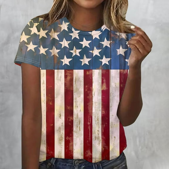 Cavosen 4th of July Tops for Women Petite Patriotic Short Sleeve Crewneck Shirts American Flag Print Shirts Lady M Independence Day Casual Tops Funny 4th of July Tunic Tees 2025 Patriotic Blouses