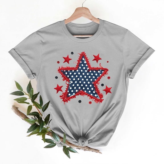 Cavosen 4th of July Tops for Women Petite Patriotic Short Sleeve Crewneck Tops American Flag Print T Shirts Lady M Independence Day Casual Tops Funny 4th of July Tunic Tees 2025 Patriotic Clothes
