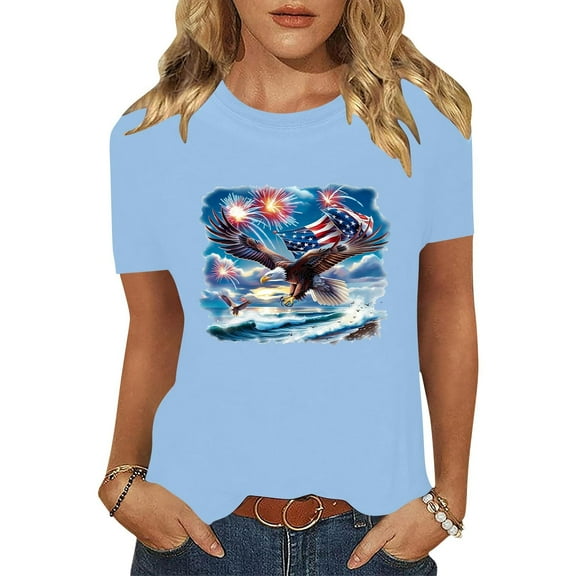 Cavosen 4th of July Tops for Women Petite Patriotic Short Sleeve Round Neck Shirts USA Flag Print Shirts Lady M Independence Day Casual Tops Funny 4th of July Tunic Tees 2025 Summer Patriotic Blouses