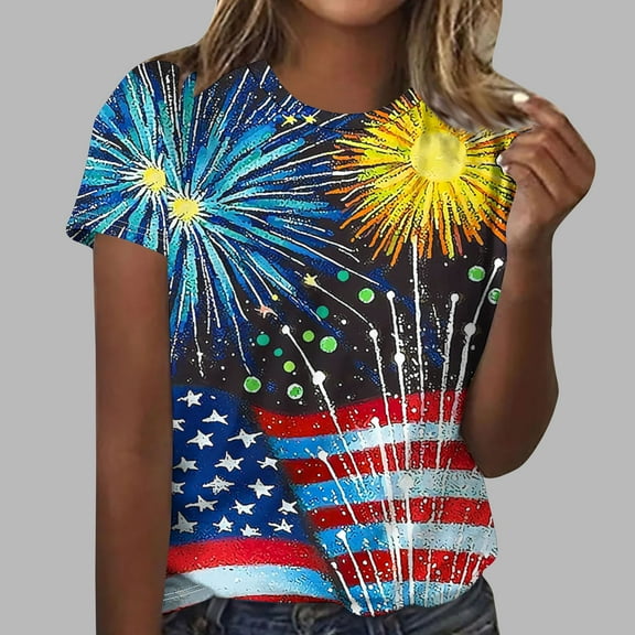 Cavosen 4th of July Tops for Women Plus Size Red White and Blue Short Sleeve Crew Neck T Shirts USA Star Striped Graphic Shirts Lady 2X Patriotic Casual Shirts Independence Day Tunic Tees