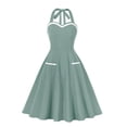thumbnail image 1 of Cavosen 50s Dresses for Women for Evening Green Vintage Retro Sleeveless Halter Neck Drawstring with Pocket A-Line Tea Length Dresses Solid Elegant Bodycon Cocktail Party Dress M, 1 of 7