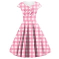 thumbnail image 1 of Cavosen 50s Dresses for Women for Evening Pink Vintage Retro Short Sleeve V Neck A-Line Tea Length Dresses Plaid Elegant Bodycon Rockabilly Cocktail Party Dress Summer Homecoming M, 1 of 3