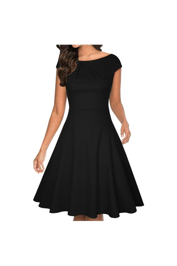 50s Dresses for Women Vintage Wedding Guest Dresses Formal Retro Plain Knee Tea Dress Sleeveless Midi A Line Dress Crewneck Party Dress Evening Prom Gown Cocktail Fit and Flare Dress