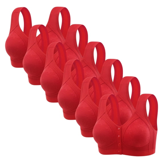 Cavosen 6 Pack Front Closure Bras for Women Full Coverage Wide Straps Padded Breathable Soft Plus Size Wirefree Everyday Bras
