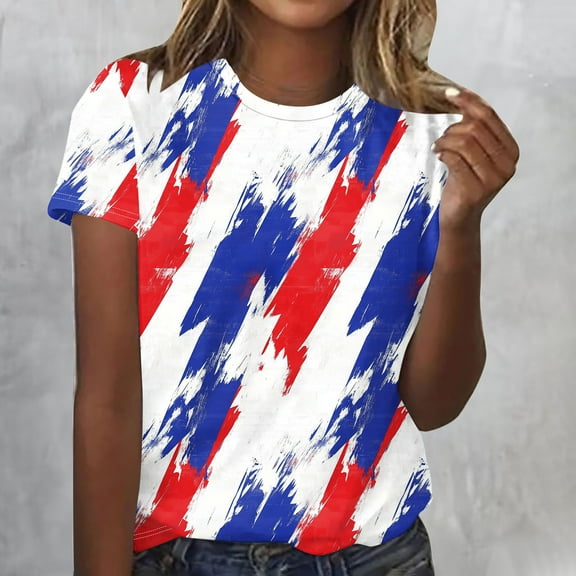 Cavosen American Flag Shirt Women Petite 4th of July Short Sleeve Crew Neck Tops American Flag Print T Shirts Lady M Red White and Blue Casual Shirts Funny Patriotic Tunic Tees 2025 Patriotic Outfits