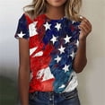 thumbnail image 1 of Cavosen American Flag Shirt Women Petite 4th of July Short Sleeve Crew Neck Tops USA Flag Print T Shirts Lady XL Red White and Blue Casual Tops Funny Patriotic Tunic Tees 2025 Patriotic Clothes, 1 of 4