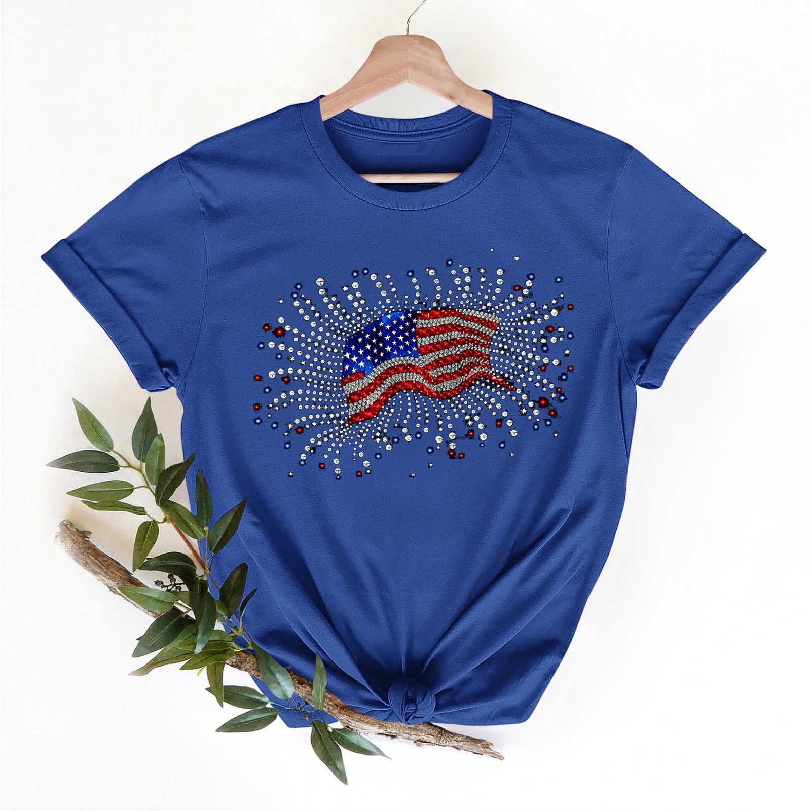 Women's USA Flag T-Shirt - Patriotic 4th Of July Tee Short Sleeve Casual Top