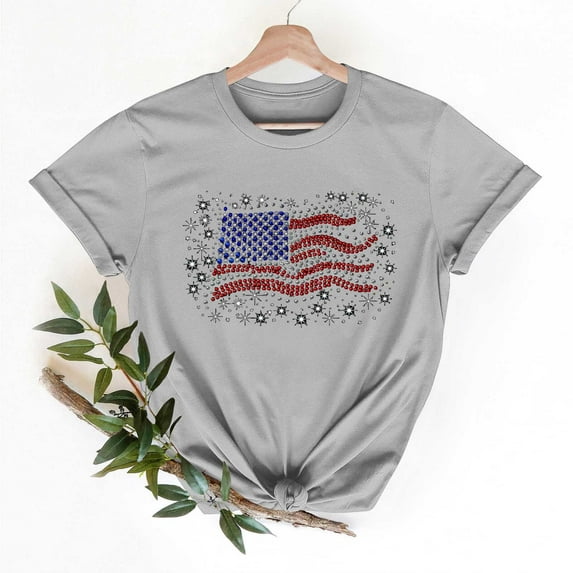 Cavosen American Flag Shirt Women Petite Independence Day Short Sleeve Crewneck T Shirts USA Flag Graphic Shirts Lady L 4th of July Casual Shirts Red White and Blue Tunic Tees 2025 Patriotic Clothes