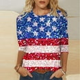 thumbnail image 1 of Cavosen American Flag T Shirts Women Petite Patriotic 3/4 Sleeve Round Neck Tops USA Star Striped Print T Shirts Lady XL Independence Day Casual Tops 4th of July Tunic Tees 2025 Patriotic Clothes, 1 of 5