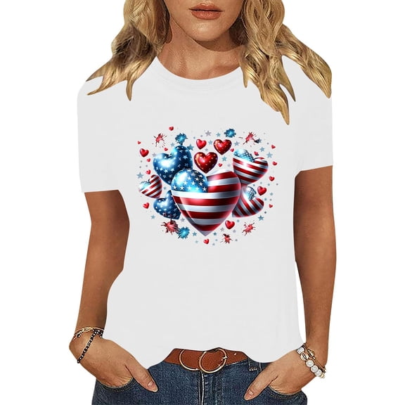 Cavosen American Flag T Shirts Women Plus Size Red White and Blue Short Sleeve Crew Neck T Shirts American Flag Graphic Shirts Lady 3X Patriotic Casual Shirts Independence Day Tunic Tees
