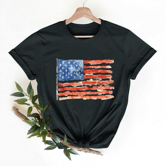 Cavosen American Flag T Shirts Women Plus Size Red White and Blue Short Sleeve Round Neck Shirts USA Flag Graphic Tops Lady 3X Patriotic Casual T Shirts Independence Day Tunic Tees Patriotic Outfits