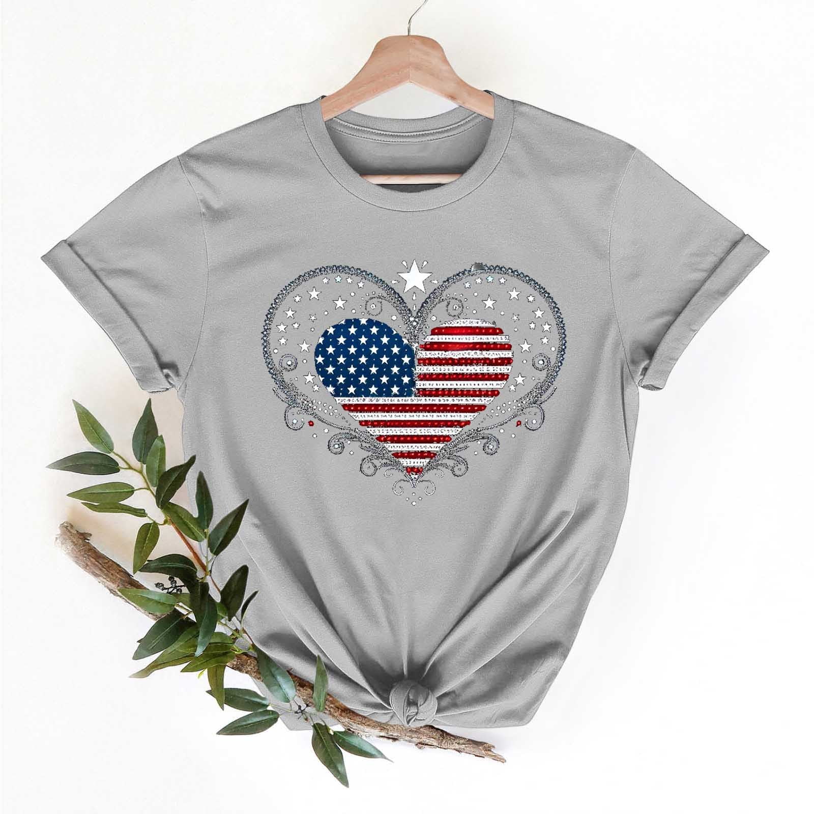 Women's American Flag T-Shirt - 4th Of July Patriotic Tee, Short Sleeve Crewneck, Black, Medium - View #3