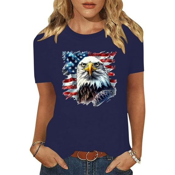 Cavosen American Flag Tops for Women Petite Independence Day Short Sleeve Crewneck Shirts USA Star Striped Graphic Tops Lady S 4th of July Casual T Shirts Red White and Blue Tunic Tees