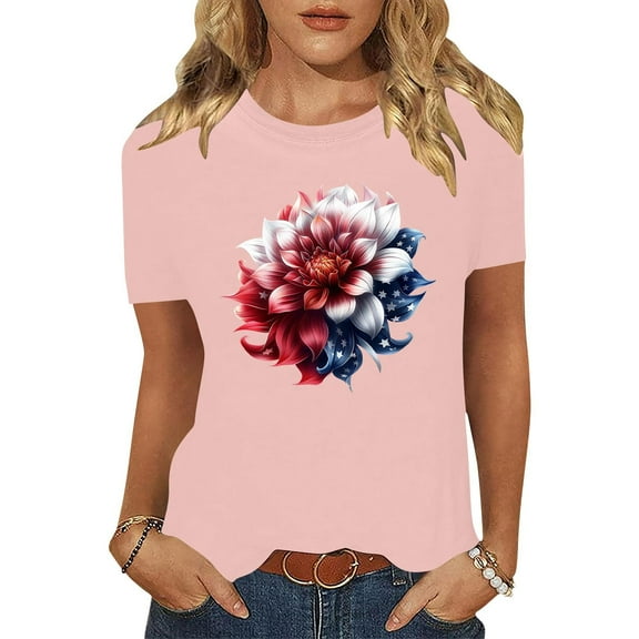 Cavosen American Flag Tops for Women Plus Size Independence Day Short Sleeve Crew Neck T Shirts USA Flag Graphic Shirts Lady 3X 4th of July Casual Shirts Red White and Blue Tunic Tees