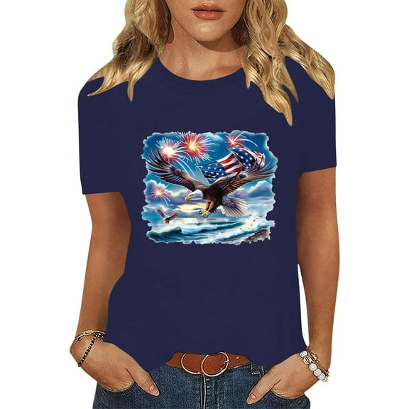 Cavosen American Flag Tops for Women Plus Size Red White and Blue Short Sleeve Crew Neck T Shirts American Flag Graphic Shirts Lady 3X Patriotic Casual Shirts Independence Day Tunic Tees