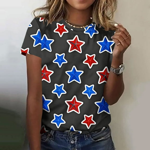 Cavosen American Flag Tops for Women Plus Size Red White and Blue Short Sleeve Crewneck Shirts American Flag Graphic Tops Lady 3X Patriotic Casual T Shirts Independence Day Tunic Tees