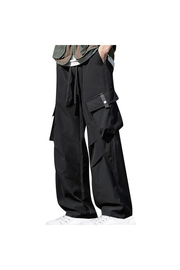 Baggy Cargo Pants Man Low waist Trousers Solid Regular Elastic Waist Bottoms Straight Leg Casual Clothes