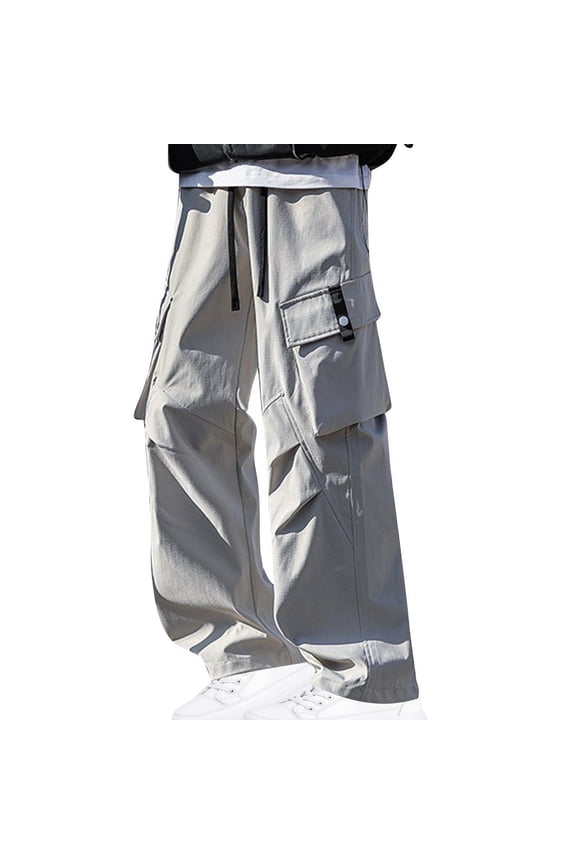 Baggy Cargo Pants Man Low waist Trousers Solid Regular Elastic Waist Bottoms Straight Leg Casual Clothes
