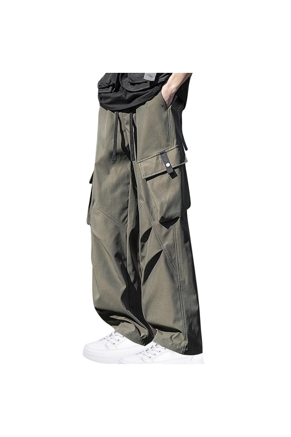 Baggy Cargo Pants Man Low waist Trousers Solid Regular Elastic Waist Bottoms Straight Leg Casual Clothes