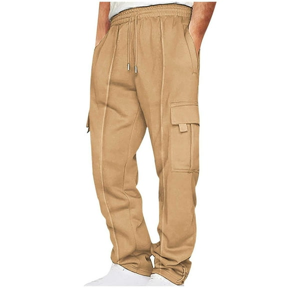 Cavosen Baggy Cargo Pants Man Low waist Trousers with Pockets Solid Elastic Waist Bottoms Drawstring Trendy Clothes