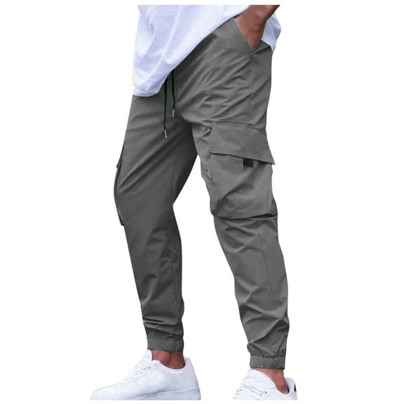 Cavosen Baggy Cargo Pants Men Low waist Trousers with Pockets Solid Elastic Waist Bottoms Drawstring Windbreaker Casual Clothes