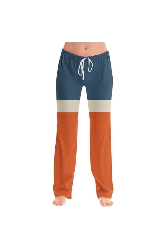 Baggy Sweat Pants with Pockets Color Block Stripe Elastic Waist Sweatpants Drawstring Fall Pants