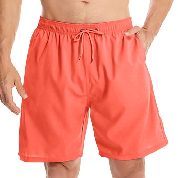 Cavosen Basketball Shorts Men Active Shorts with Pocket Solid Breathable Lightweight Shorts Summer Versatile Shorts Orange M