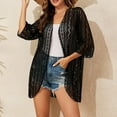 thumbnail image 1 of Cavosen Bathing Suit Cover up for Women Cardigan Summer Beach Knitted Crochet Hollow Out Tops Cover Ups Long Sleeve Open Front Sheer Sun Protection Suit Kaftan Plain Kimono Black L, 1 of 5