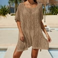 thumbnail image 1 of Cavosen Bathing Suit Cover up for Women Crochet Hollow Out Dress Bikinis Swimsuit Kaftan Short Sleeve Boat Neck Sheer Flowy Breathable Sunscreen Side Split Swimwear Kimono Plain, 1 of 5