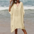 thumbnail image 1 of Cavosen Bathing Suit Cover up for Women Long Hollow Out Dress Bikinis Swimwear Kimono Short Sleeve V-Neck Sheer Flowy Breathable Sun Protection Long Cover Ups Plain Swimsuit Kaftan, 1 of 6