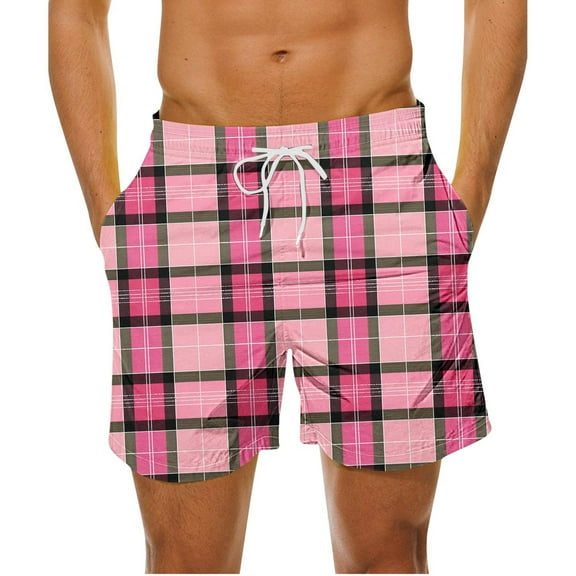 Cavosen Beach Shorts for Men Casual Drawstring Elastic Waistband Shorts with Pocket Plaid Breathable Lightweight Shorts Summer Outdoor Shorts White XL