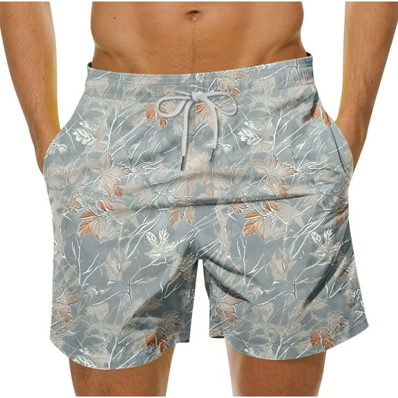 Cavosen Beach Shorts for Men Casual Swim Trunks Hawaiian Print Breathable Lightweight Shorts Summer Trendy Beach Shorts Blue M