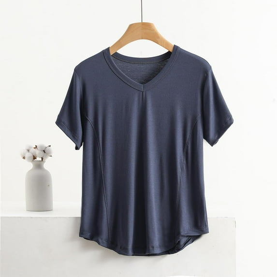 Cavosen Blouses for Women Short Sleeve Shirts Casual Summer Thin Basic Pajamas Dressy Tees Pullover Tunic V Neck Loose Tops Solid Fashion Shirts Workout T Shirts Gray 5XL