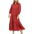 thumbnail image 1 of Cavosen Bodycon Dresses for Women Long Sleeve Red Puff Sleeve Maxi Dress Smocked Tiered Collared Calf Length Long Dress Solid Pleated Casual Trendy Dress Fall Winter Clothes S, 1 of 6