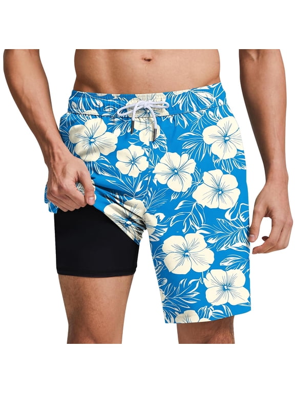 Boho Pants Drawstring Dries Faster Layered Swim Trunks Elastic Waist Trousers Hawaii Holiday Pants with Pockets