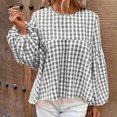 thumbnail image 1 of Cavosen Boho Tops for Women Long Sleeve Soft Lantern Pullover Shirts Crewneck Comfort Plaid Blouse Dressy Flowy Loose Fit Tees Basic Tops Fashion Resortwear Autumn Green 2XL, 1 of 7