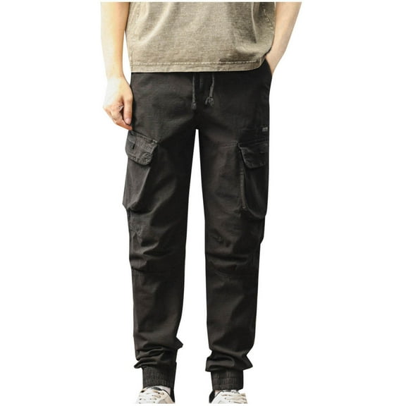 Cavosen Boys Cargo Pants with Multiple Pocket Elastic Waist Slim Fit Pants Solid Big and Tall Pull on Workout Pants