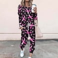 thumbnail image 1 of Cavosen Breast Cancer Women's Sweatsuits 2 Pieces Pink Long Pants Lounge Sets Long Sleeve Round Neck Ribbon Shirts Jogger Sets Awareness Loungewear with Pocket Drawstring Festival Gift, 1 of 5
