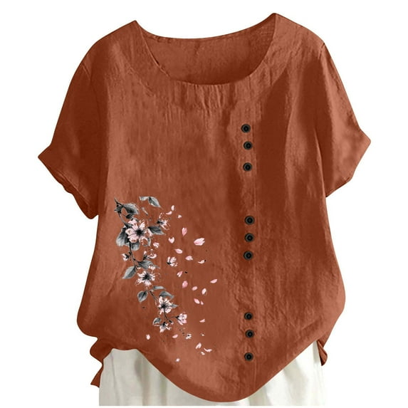 Cavosen Button down Shirts for Women Short Sleeve Crew Neck Shirt Lightweight Tees Breathable Summer Workout Tops