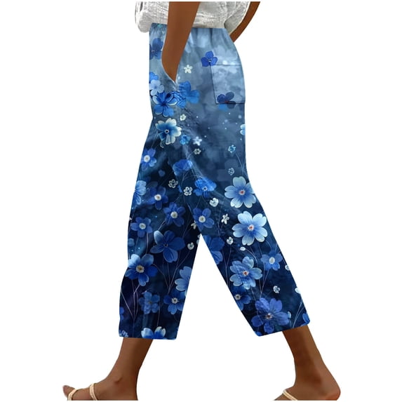 Cavosen Capris Pants for Women Drawstring Plus Size Capris Drop Crotch Pants Lightweight Baggy Pants with Pockets